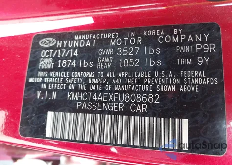 2015 Hyundai Accent Gls from USA, damaged, VIN KMHCT4AEXFU808682